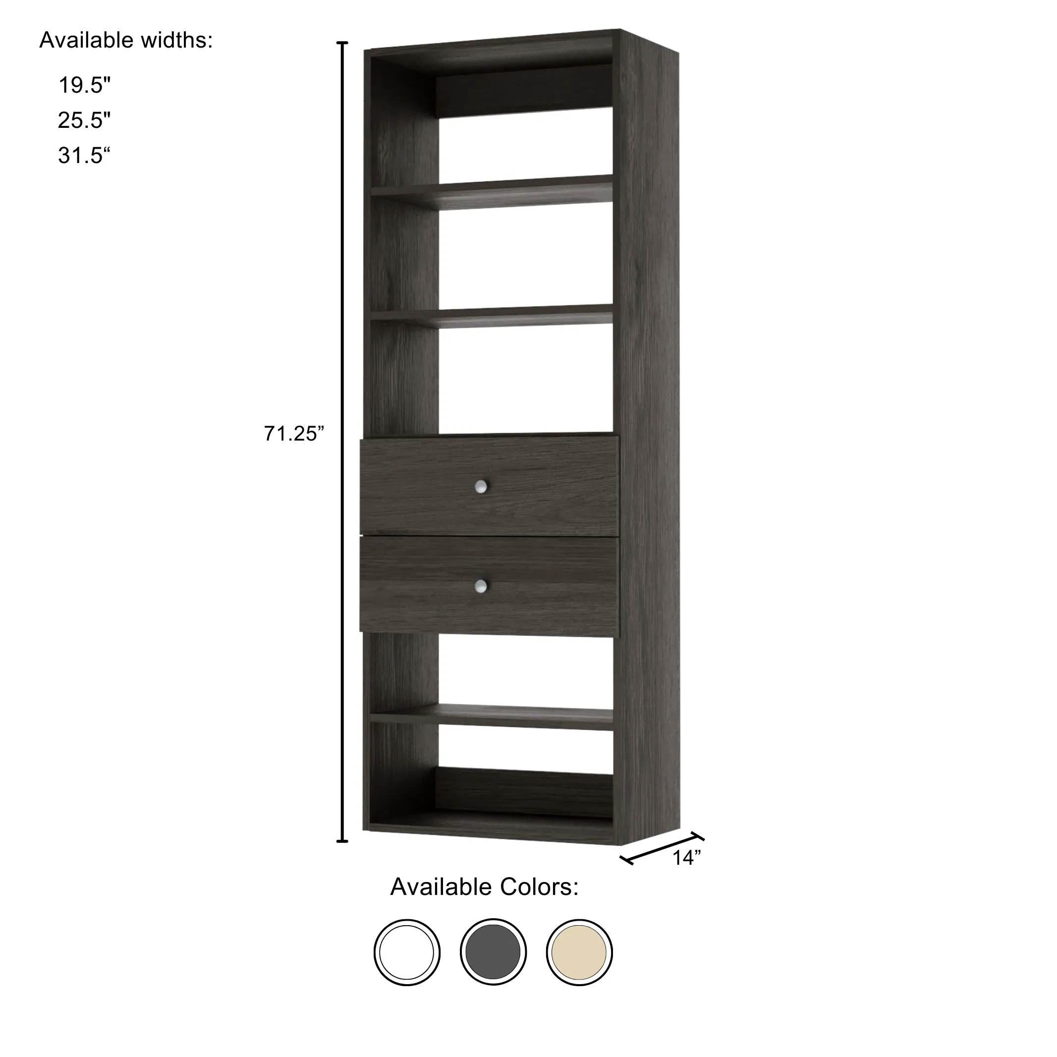 Vista 2 Drawer Shelf Tower