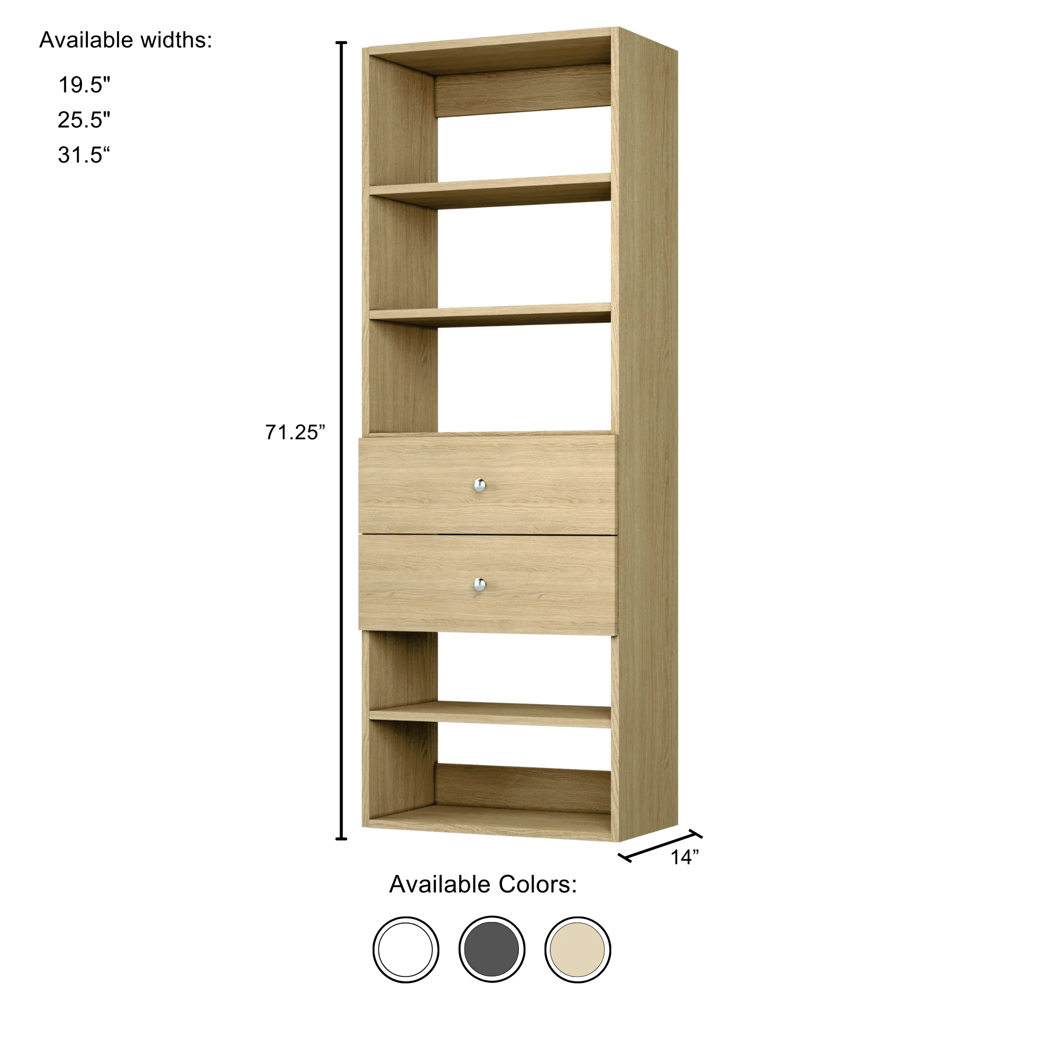 Vista 2 Drawer Shelf Tower