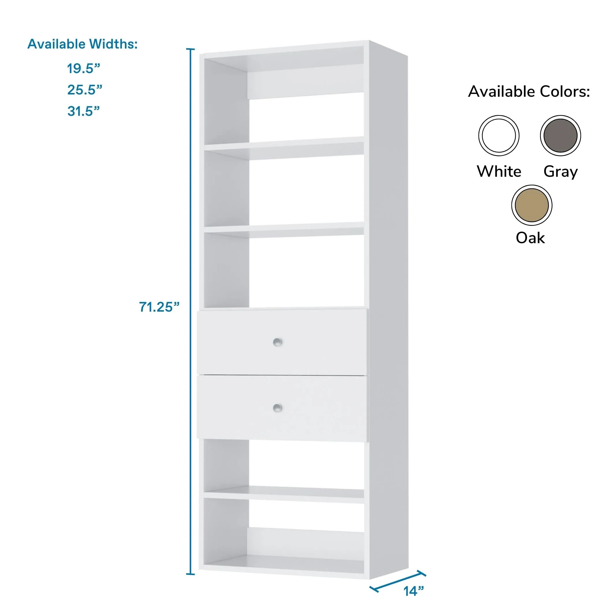 Vista 2 Drawer Shelf Tower