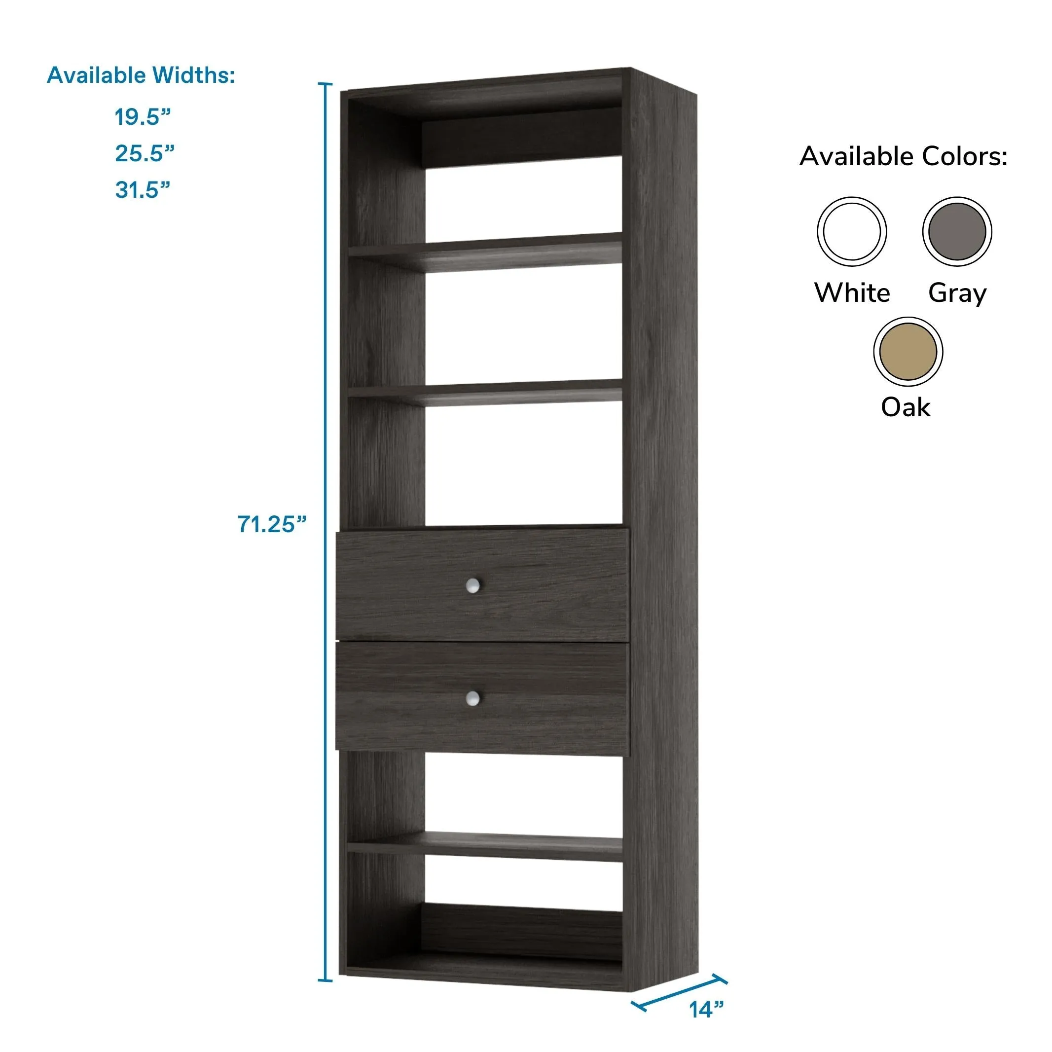 Vista 2 Drawer Shelf Tower