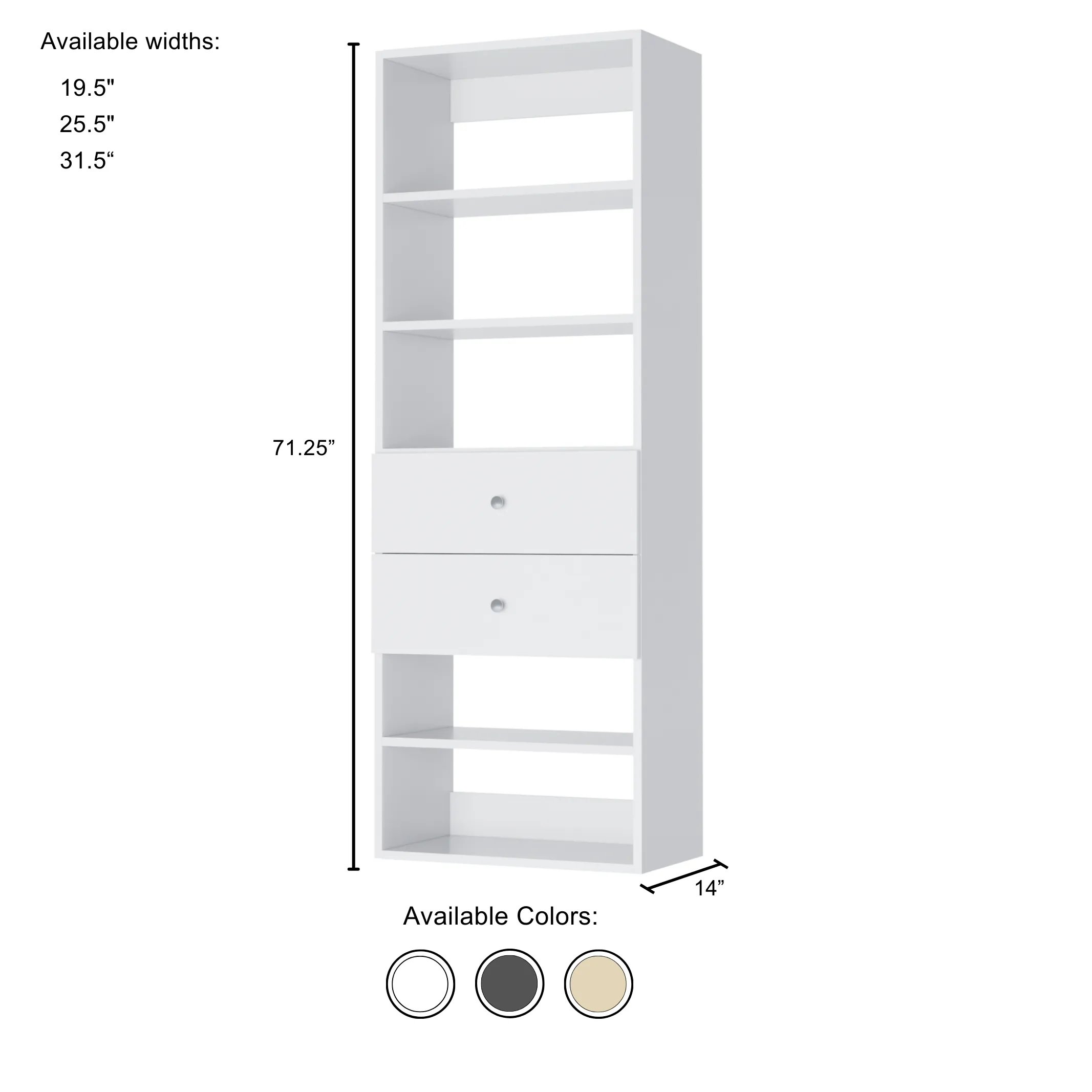 Vista 2 Drawer Shelf Tower