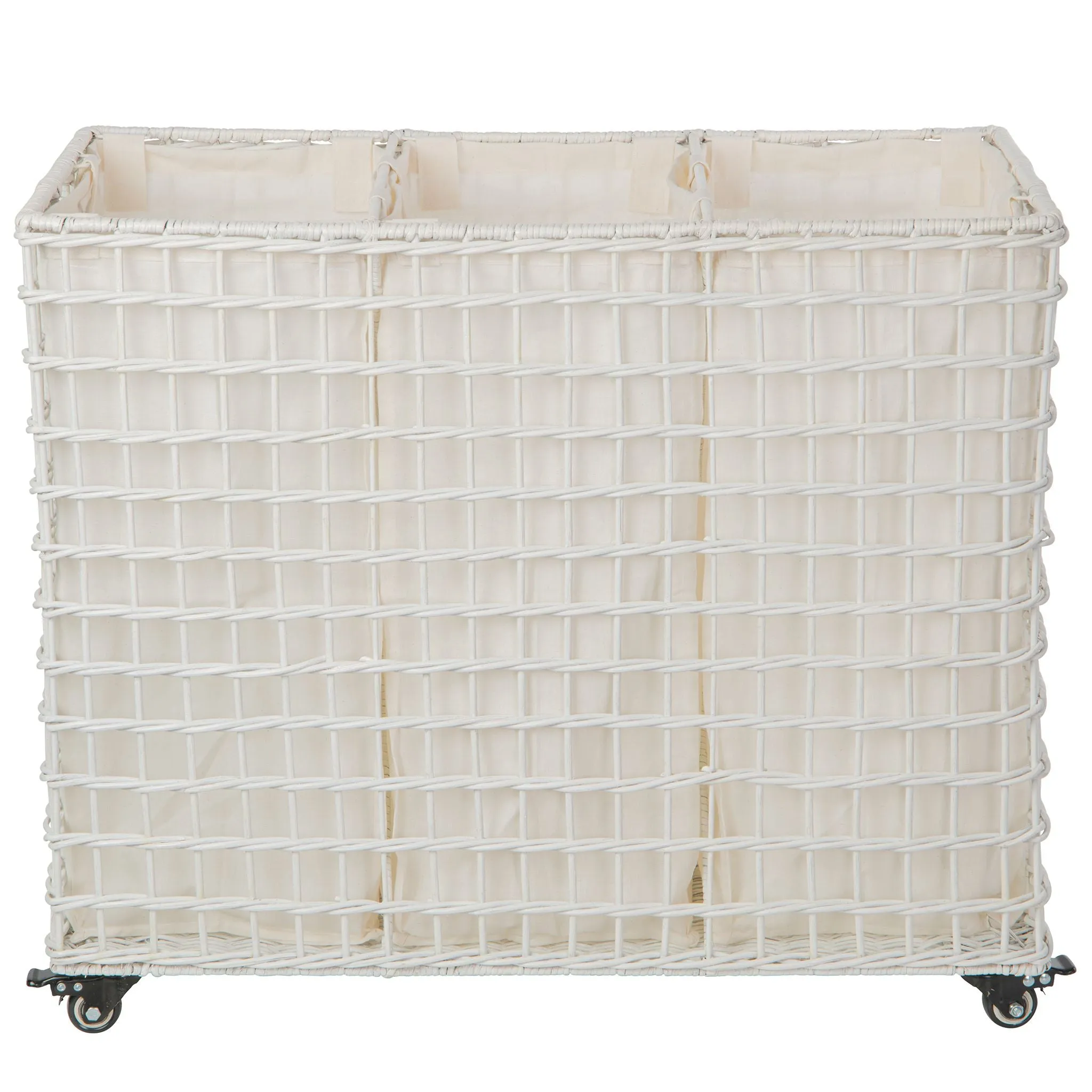 Wicker 3-Bag Rolling Laundry Sorter & Hamper with Caster Wheels