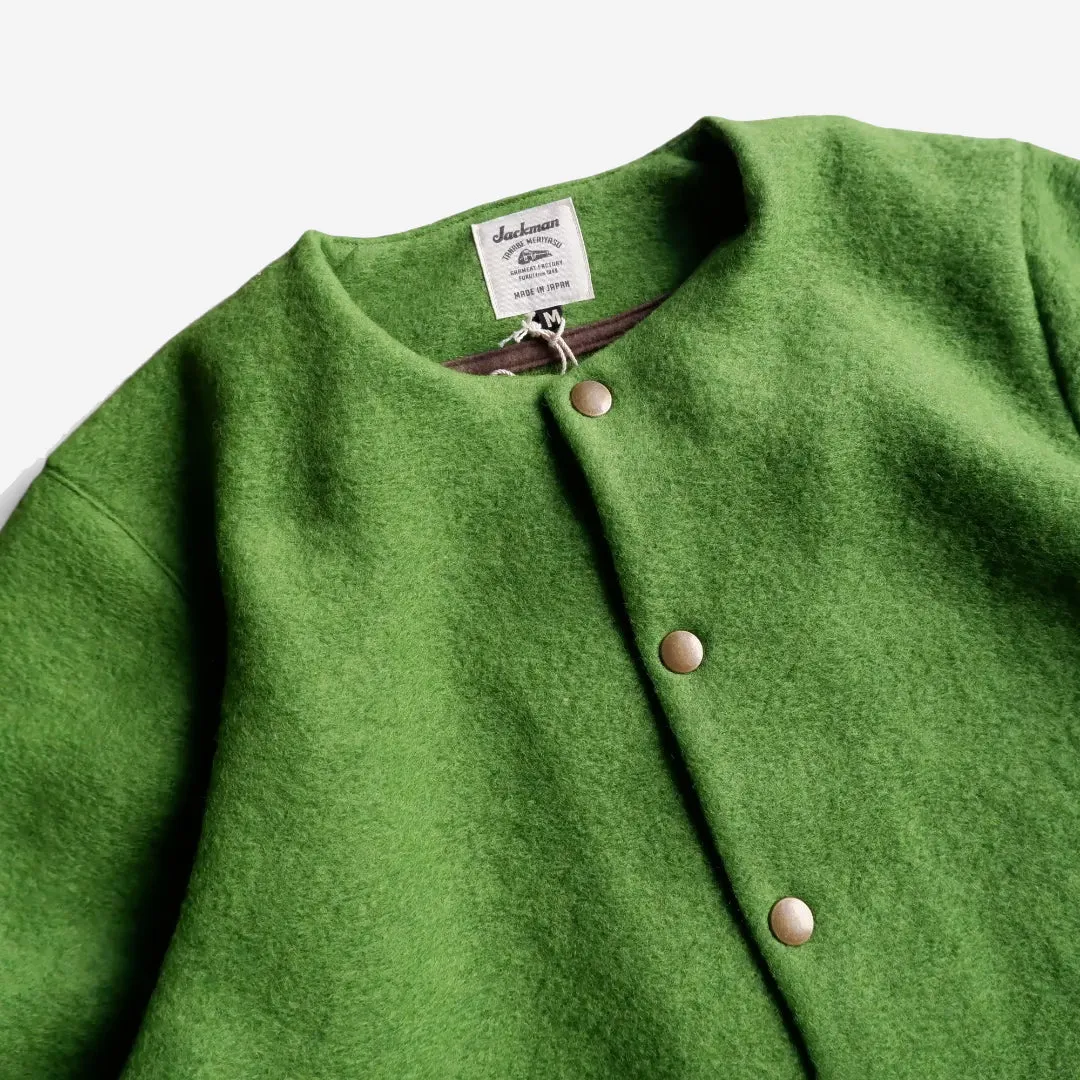 Wool Collarless Jacket - Turf Green