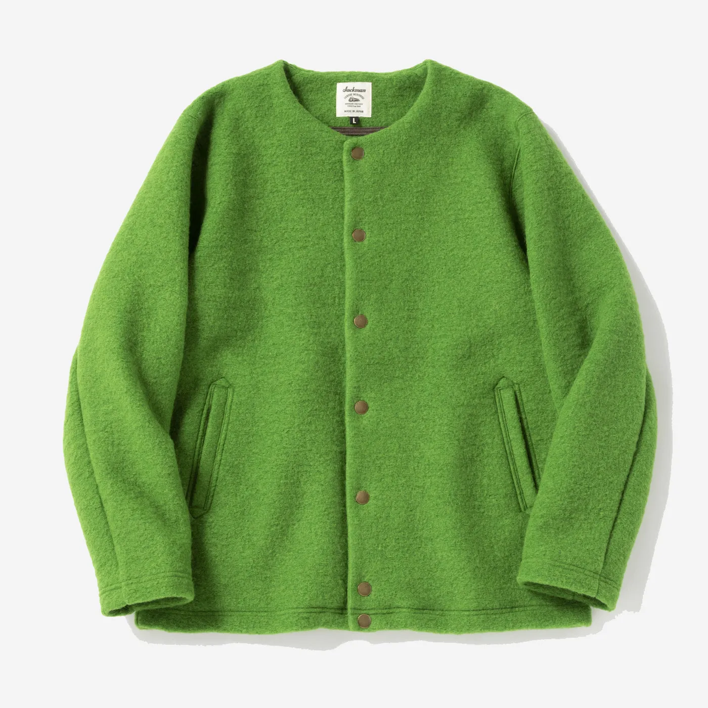 Wool Collarless Jacket - Turf Green