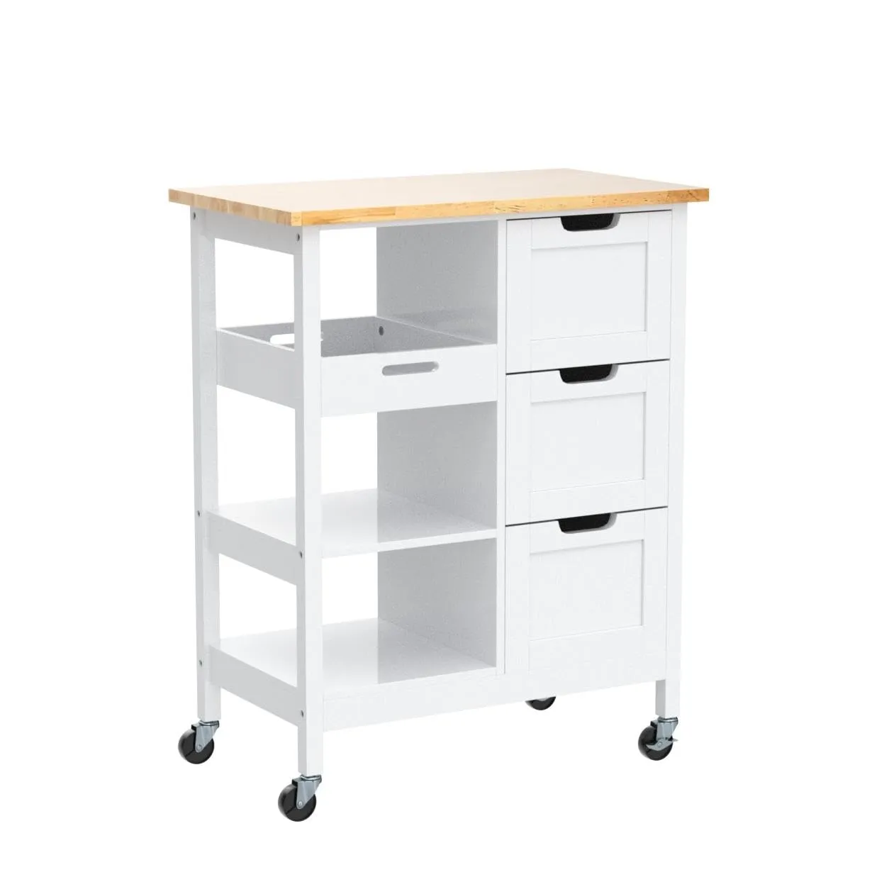 YITAHOME Small Solid Wood Top Kitchen Island Cart on Wheels with Storage, Rolling Portable Dining Room Serving Utility Carts Mobile Movable with 3 Drawers Cabinet, Oak & White